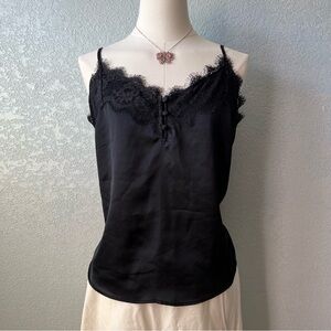 Vintage Abercrombie & Fitch Black Lace Cami Y2K Satin Button Tank Top M